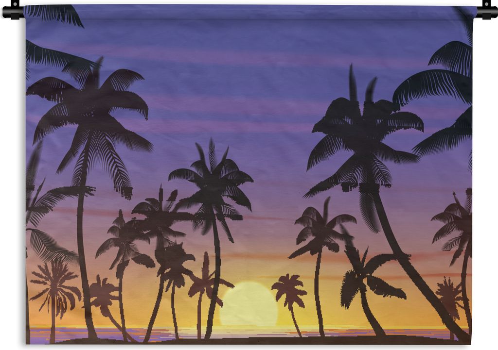 MuchoWow Wandteppich Wandbehang Palme - Sonne - Meer 120x90 cm Tapisserie Dekoration Wandtuch - Wohnen - Aufhänger für die Wand