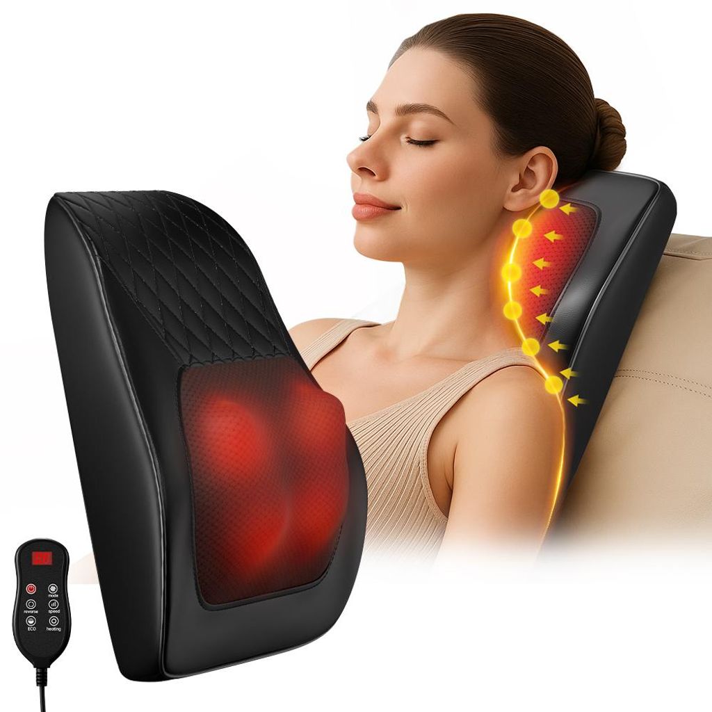 3D Massagekissen mit Wärme, für Nacken, Rücken & Schultern, elektrisch, ergonomisch, für Zuhause, Büro & Auto, tragbar