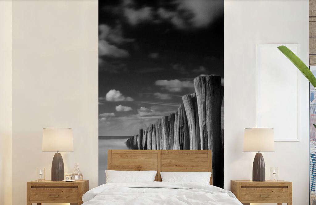 MuchoWow Fototapete für Wohnzimmer oder Schlafzimmer Wandtapete Vinyl Motivtapete Stürmisches Wetter Schwarz-Weiß-Fotodruck - 120x240 cm - Hin...