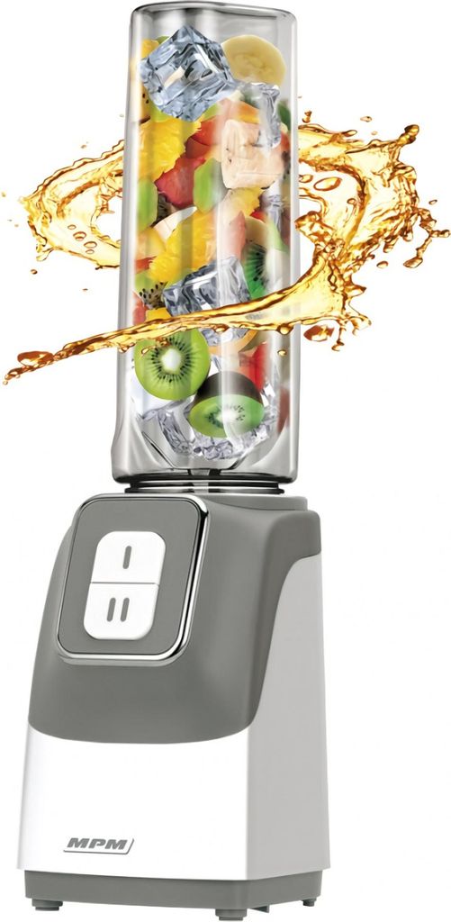 MPM MBL-22 Smoothie Standmixer, 2 Tragbare Flaschen, 0,6L, BPA frei, 2 Geschwindigkeiten Grau/Weiß
