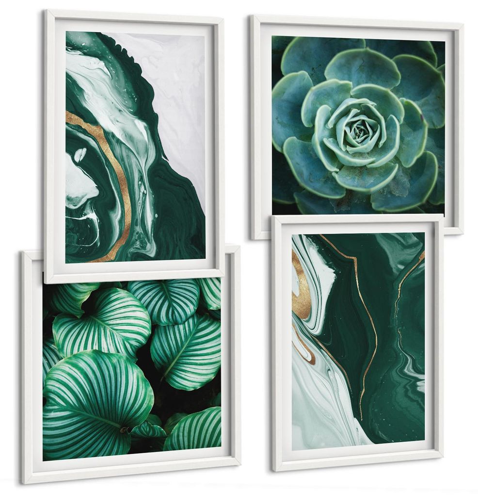 Bilder Set 4-teilig im Goldrahmen Rahmen – Wandbilder 4 Stück – gerahmte Poster für Wohnzimmer, Schlafzimmer und Flur – 50x50 cm - 40x60 cm...
