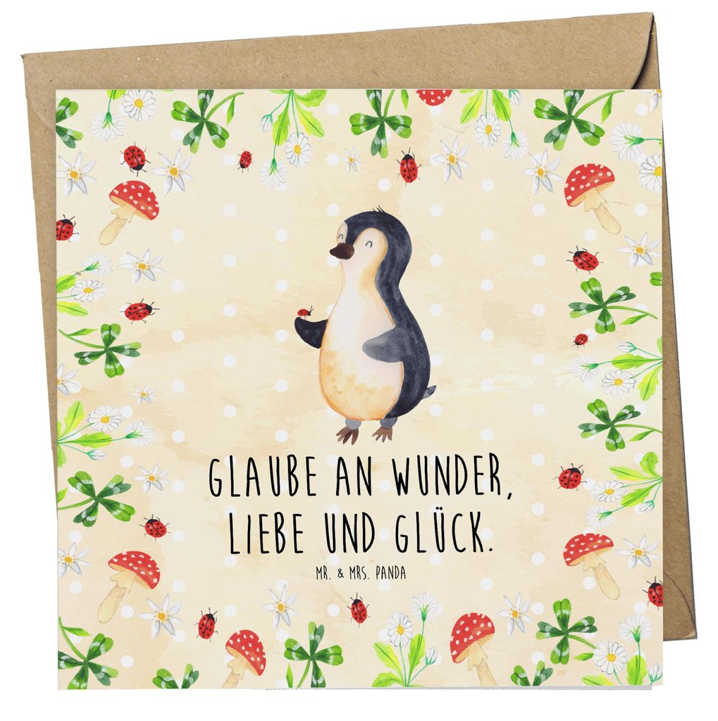 Mr. & Mrs. Panda Grußkarte Pinguin Marienkäfer - Naturpapier - Geschenk, Klappkarte, doppelkarte, Aufmerksam, anlasskarte, Glückwunschkarte, Lie...