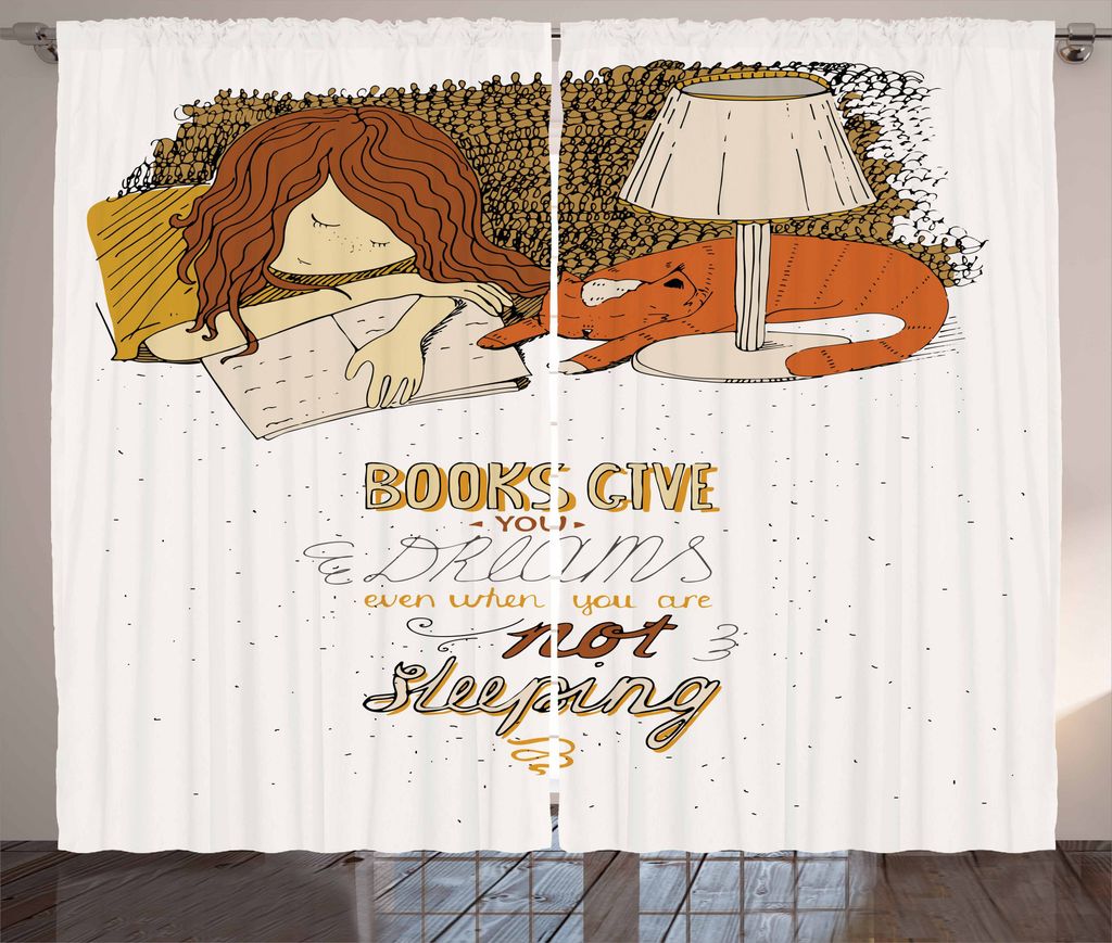 ABAKUHAUS Zitat Rustikaler Gardine, Bücher Geben Sie Träume Text, Schlafzimmer Kräuselband Vorhang mit Schlaufen und Haken, 280 x 175 cm, Mehrfa...
