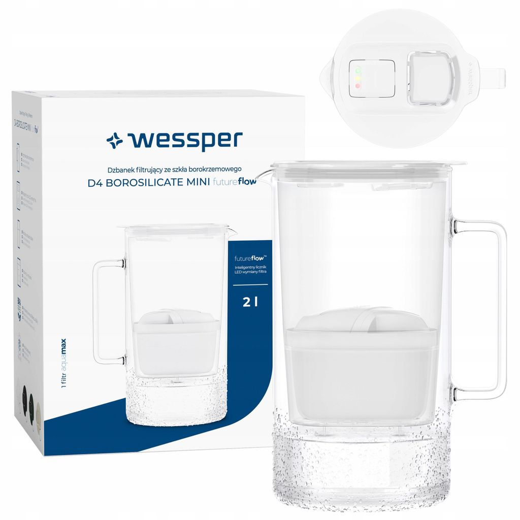 Dzbanek filtrujący Wessper Glas, biały, 2 l, z Zdjęcie produktu 