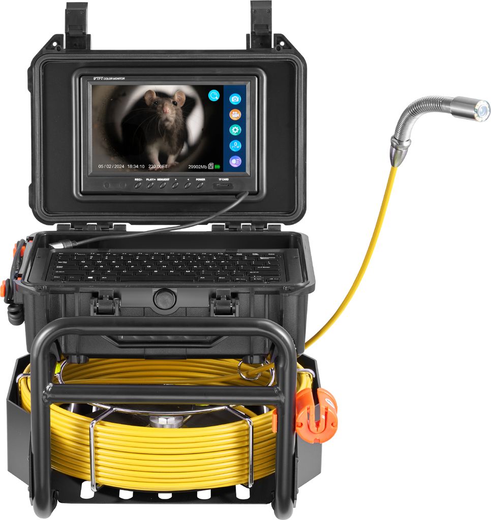 SucceBuy-Kanalkamera, 230 Fuß/70 m lang, selbstnivellierende Abflusskamera mit 512-Hz-Sender, Entfernungszähler, 9-Zoll-Bildschirm, 1080P HD-Snak...