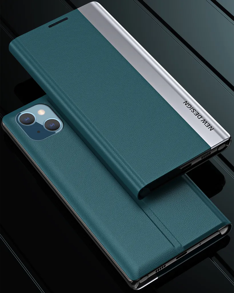 Custodia Elegante iPhone 15 Giallo Cuoio Vegano con MagSafe e Stand - 3