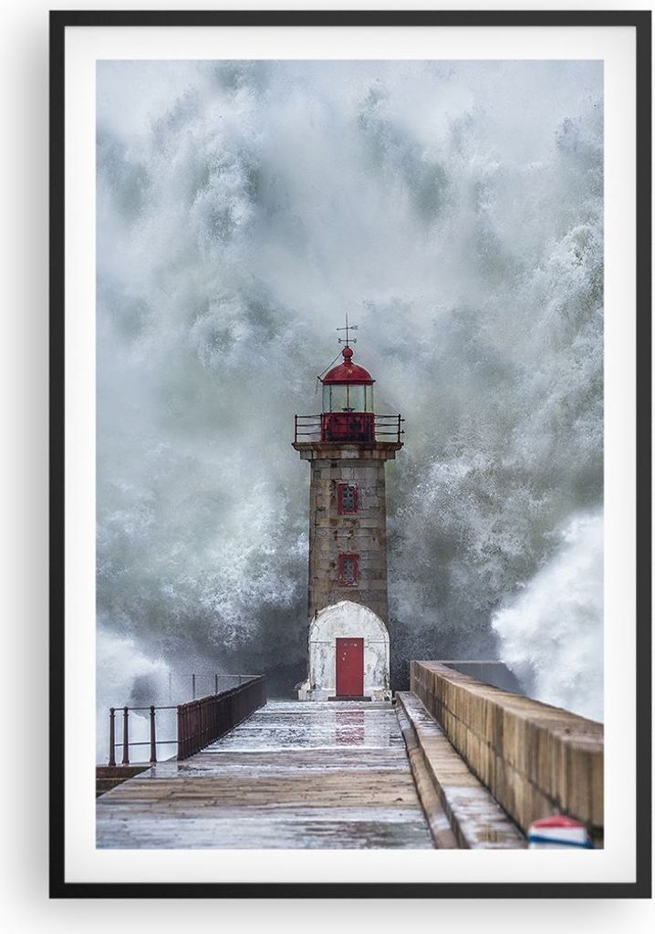 Gerahmtes Poster - Schwarzer Rahmen - Laterne Meer Sturm - 61x91,5 cm - Wand Bild - Wanddeko - Wandbilder - Kunstposter - Wandposter - Bilderrahmen...