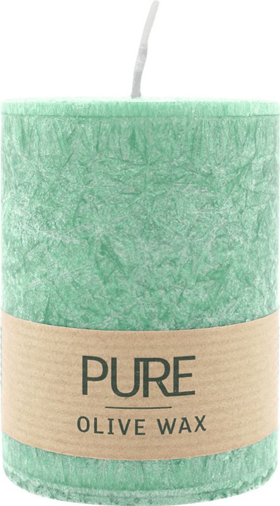 100% PURE, OLIVE WAX, vegane Stumpenkerze, Smaragd, WENZEL, 90/70 mm, Brenndauer ca. 40h