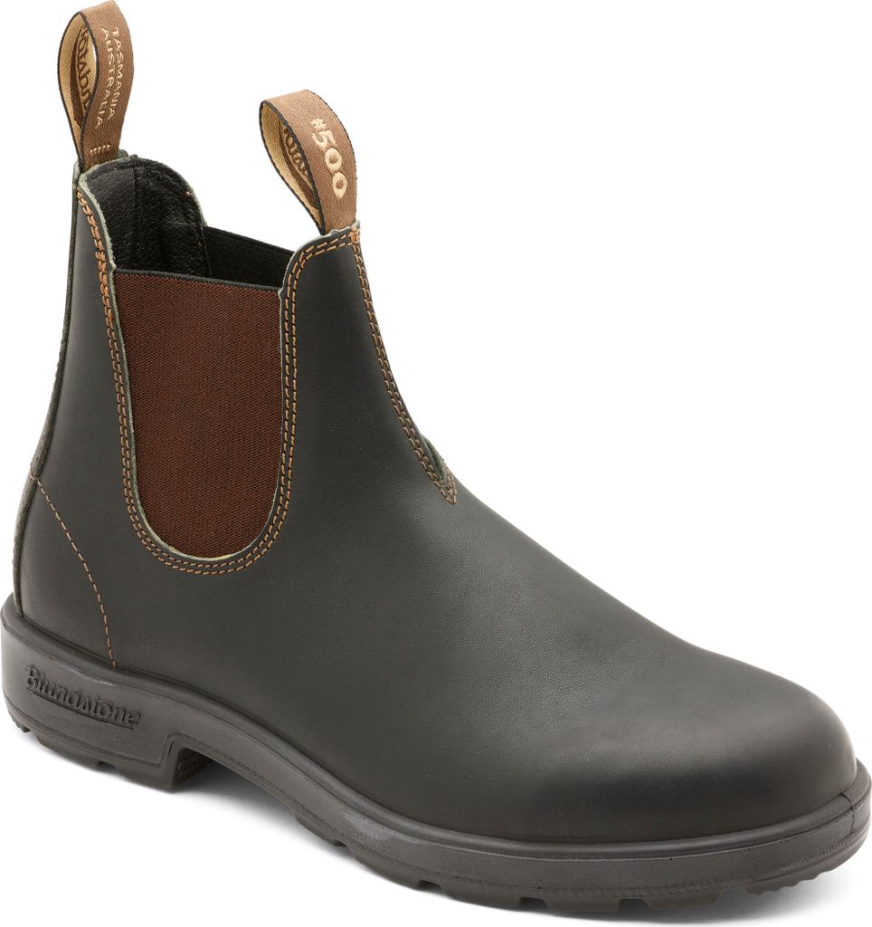 A single brown leather boot is shown against a white background.