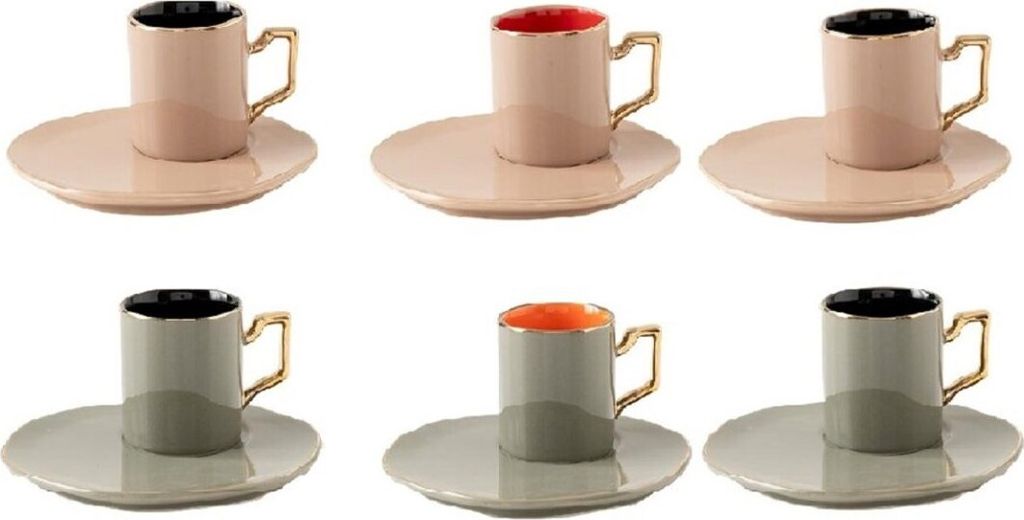 Schäfer 12tlg. Mokka Set Kaffee-Service 90ml Grau & pink