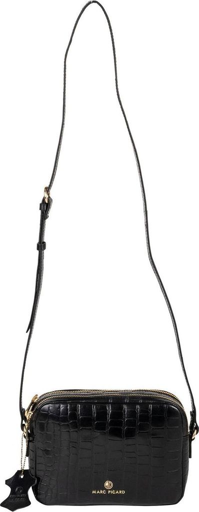 Marc Picard Leder Umhängetasche Croco Shoulder Bag Black schwarz