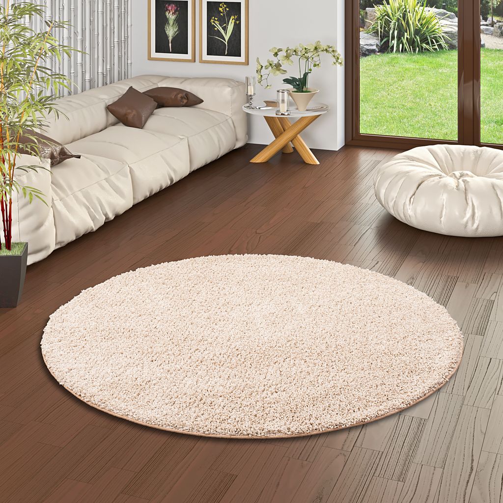 Luxus Hochflor Langflor Teppich Milano Beige Rund, Größe:240 cm Rund