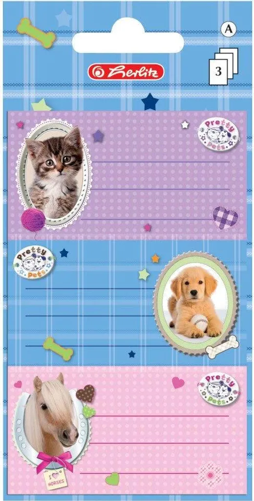Herlitz 10917326 Étiquettes de Cahier Pretty Pets - 78x42mm - 3 Feuilles