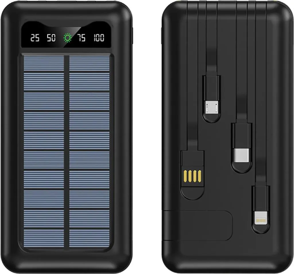Avizar Batterie Externe Solaire 10000mAh Mira LED Charge Rapide Noire