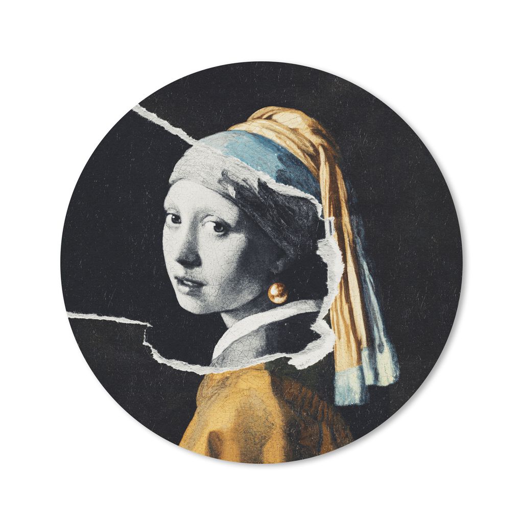 MuchoWow Mauspad Mousepad Mädchen mit Perlenohrring - Gold - Schwarz - Weiß 30x30 cm - Mousepads - Maus Mat - Pad - Mausunterlage - Tischunterl...