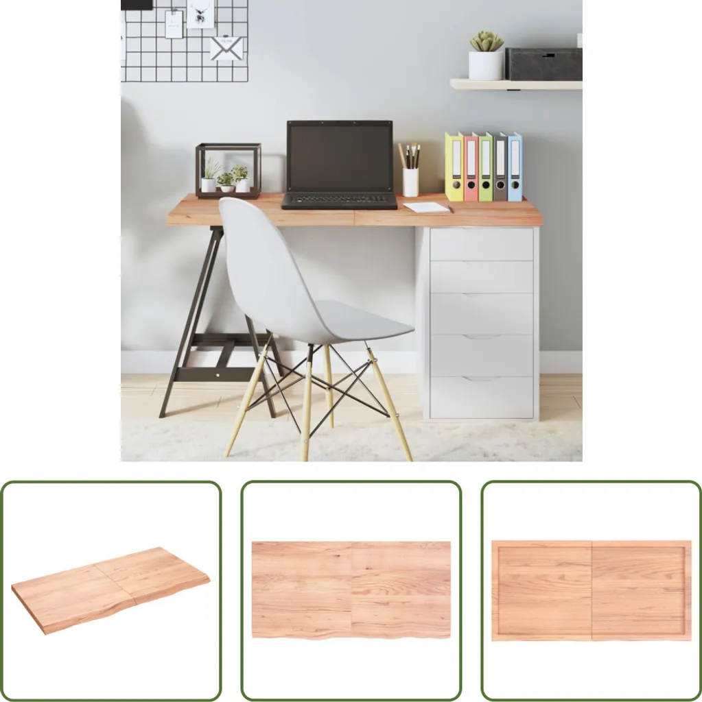 The Living Store Piano del tavolo marrone chiaro 120x60x(2-4)cm in legno massiccio di rovere trattato
