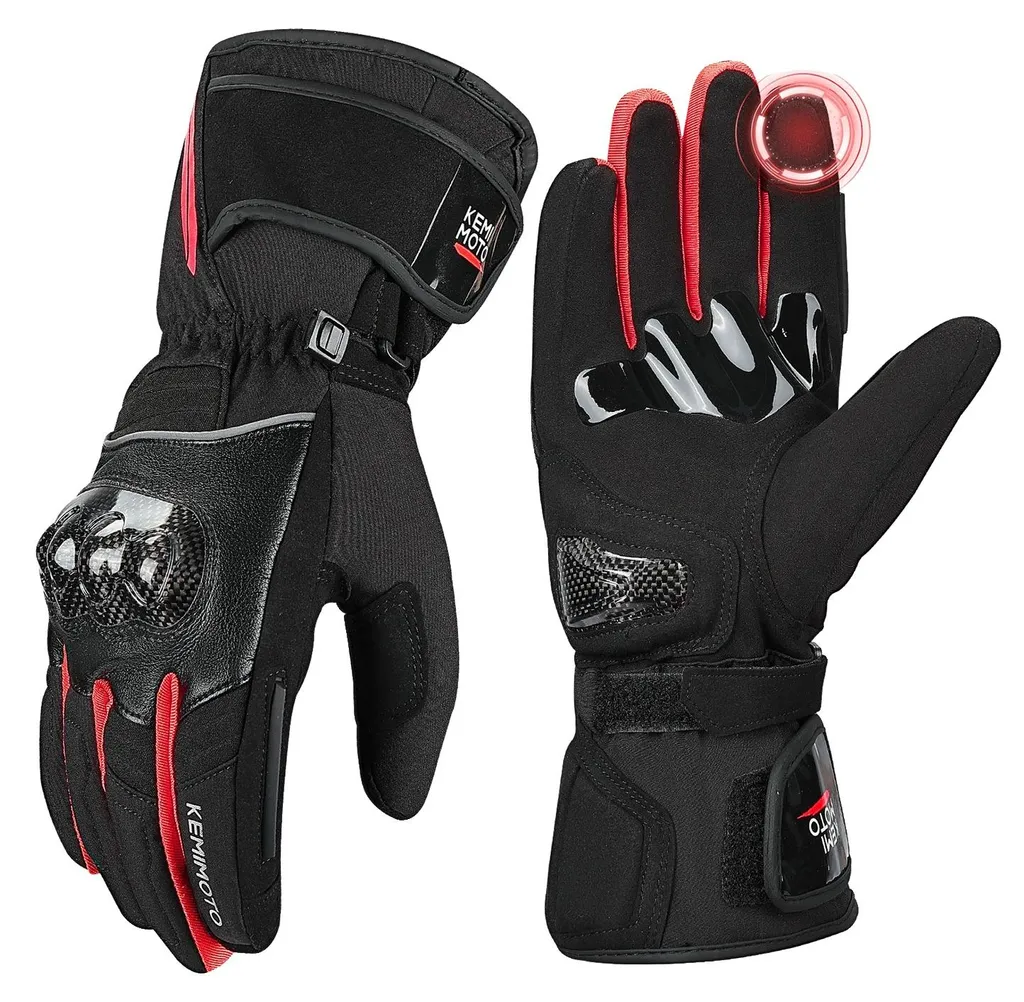 Gants moto d'hiver étanches avec coques de protection rouges - Taille XXL