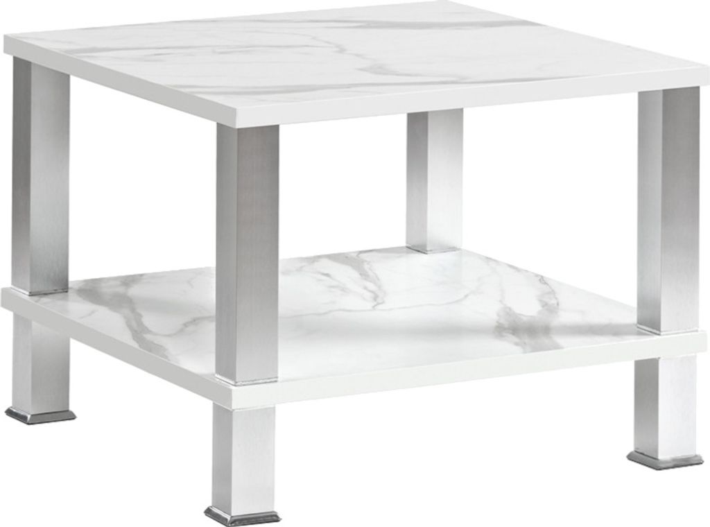 HOOZ Couchtisch mit Ablage 65x65cm - Marmor-Optik weiß - 43cm hoch