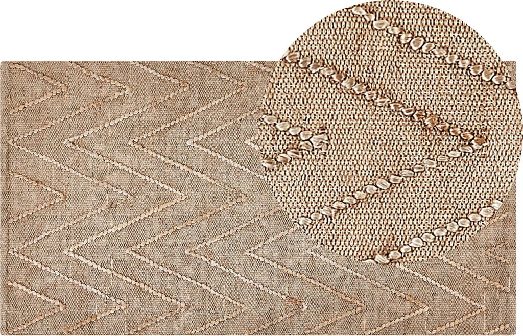 BELIANI Teppich Beige Jute Baumwolle 80 x 150 cm Rechteckig Geometrisches Muster handgewebt Boho Stil Schlafzimmer Wohnzimmer