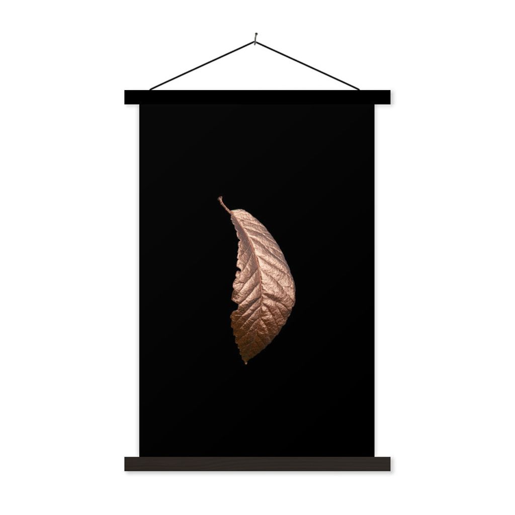 MuchoWow Textilposter Blätter - Roségold - Schwarz 60x90 cm mit schwarzem Rahmen - Poster Wohnzimmer