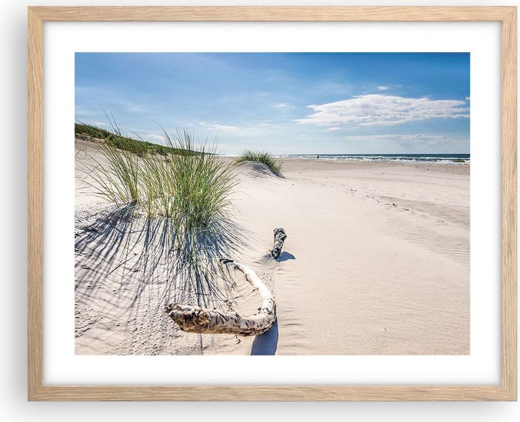 Gerahmtes Poster - Rahmen in heller Eiche - Mrzezyno Strand Meer - 50x40 cm - Wand Bild - Wanddeko - Wandbilder - Wandposter - Bilderrahmen - Bilde...