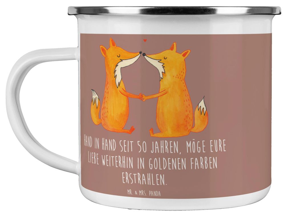 Mr. & Mrs. Panda Teetasse 50. Hochzeitstag Goldene Hochzeit - Braun Pastell - Geschenk, Liebe in goldenen Farben, Haferl, becher emaille, Heiraten,...
