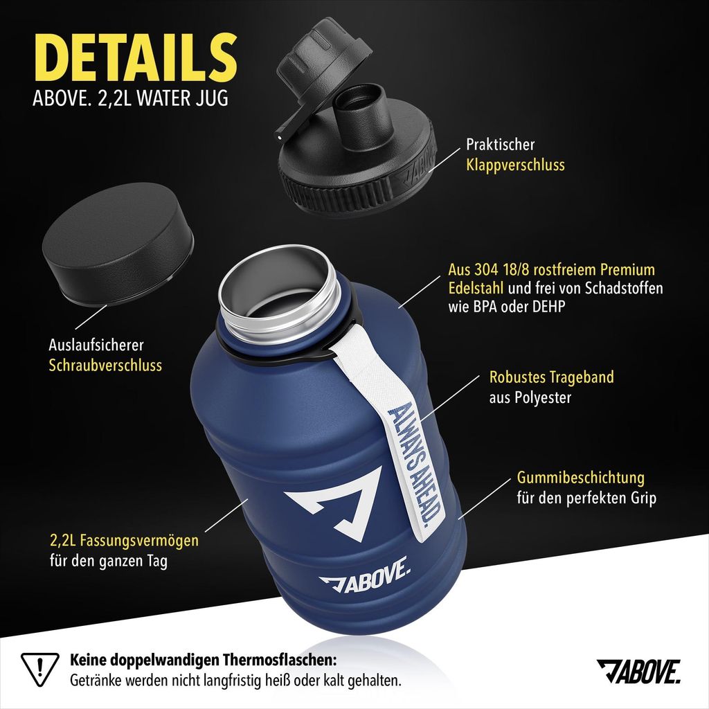 ABOVE. Edelstahl Trinkflasche 1.3L / 2.2L – BPA-frei