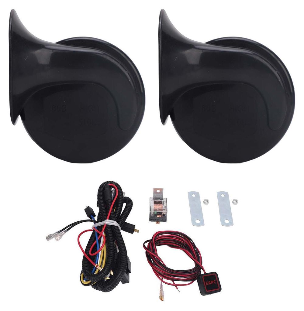 24-V-Elektrohupen-Set, wasserdicht, mit Schalter, Kabelbaum, Relais, universell passend für Auto, LKW, Motorrad, Boot, Schwarz
