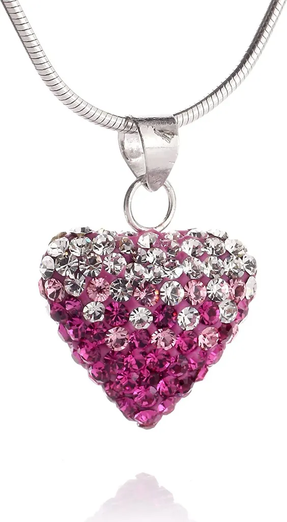 Ciondolo Cuore Argento 925 con Cristalli Rosa - Regalo Donna Elegante