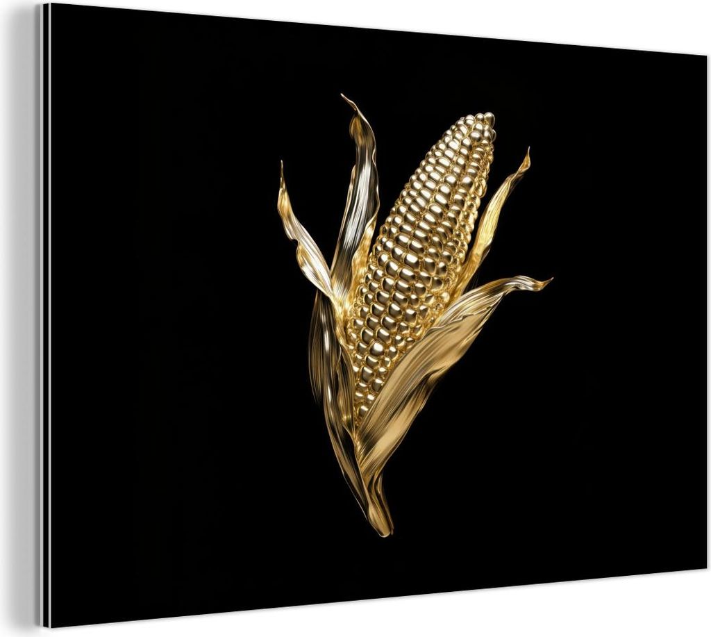 MuchoWow Wanddekoration Metall Metallbild Wandkunst 60x40 cm Mais - Lebensmittel - Gold - Schwarz MuchoWow Aluminium Gemälde - Gemälder