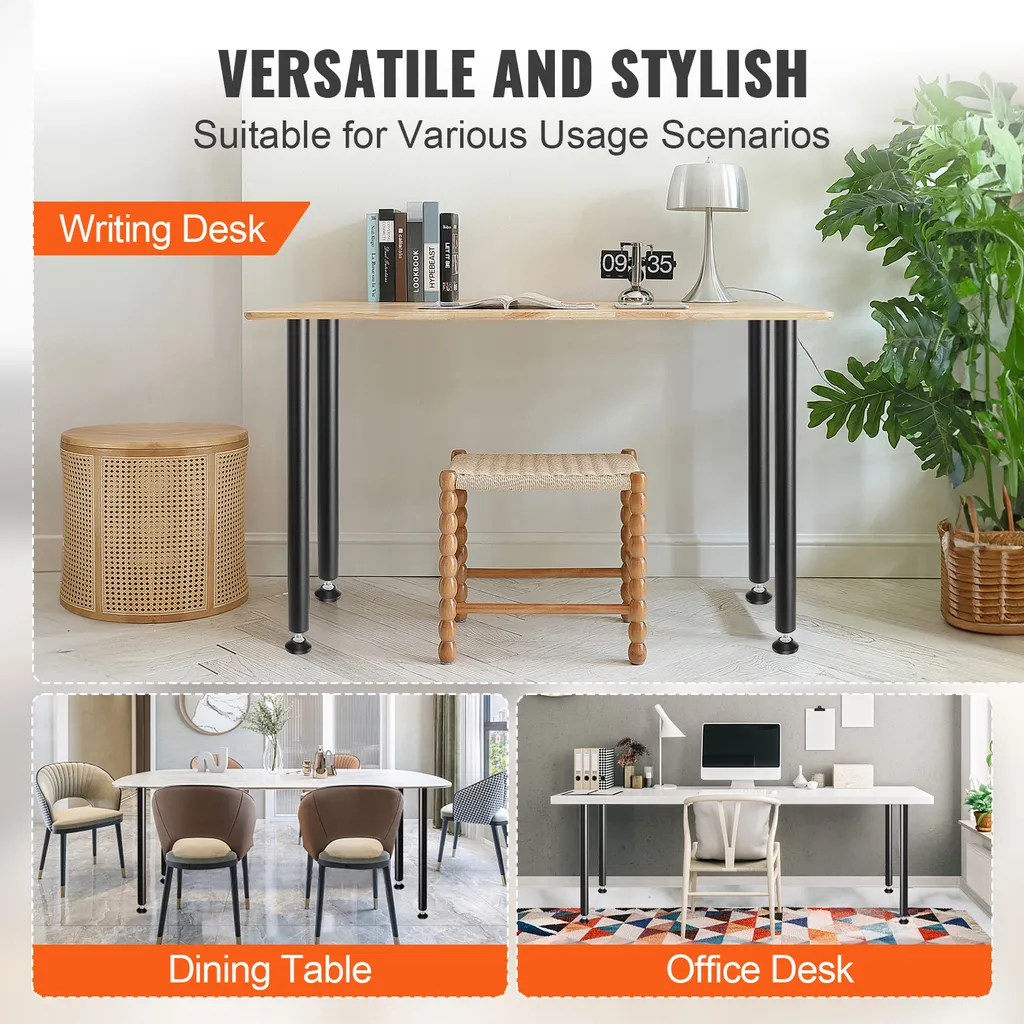 VEVOR set di 4 gambe per tavolo Corse per tavolo 762 mm di altezza 110 mm piastra di montaggio Acciaio al carbonio verniciatura a polvere nero opaco 544 kg di portata Ideale per tavoli da cucina soggiorno console tavoli da studio - 5