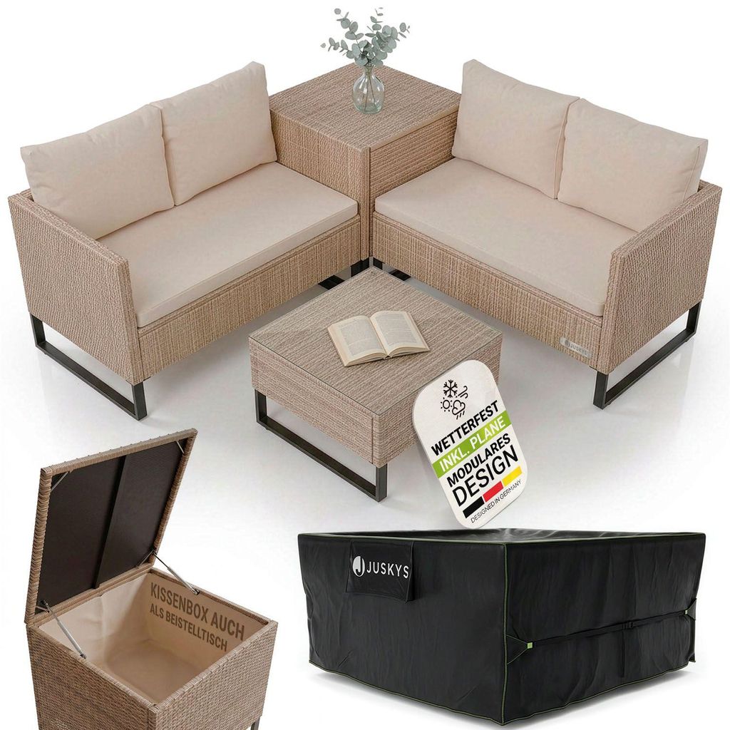 Juskys Polyrattan Lounge Santorini inkl. Abdeckung - Produktbild 