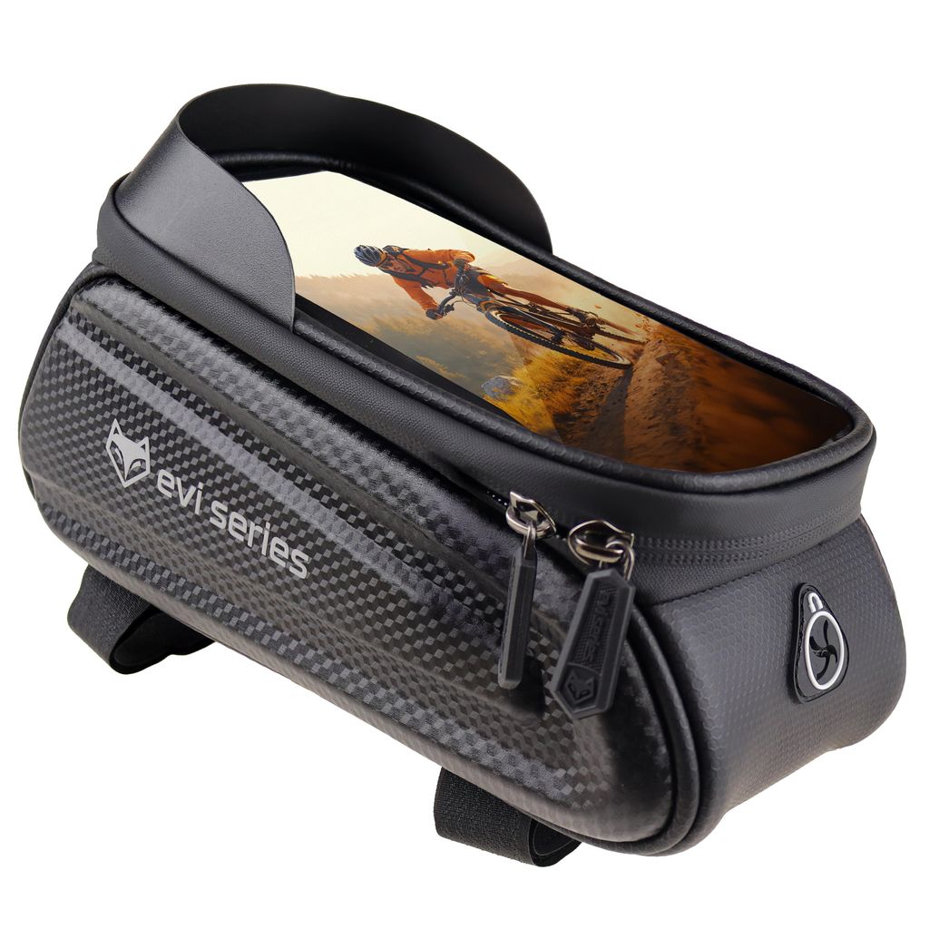 Fahrradtasche Rahmentasche wasserdicht, Handyhalterung bis 6,9 Zoll, 2L Hardcase Oberrohrtasche mit Sonnenblende, EVI BIKE Flow+ L, Schwarz