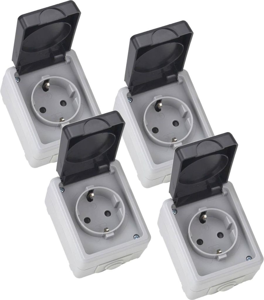 4er Set Feuchtraum Steckdose Serie TAFF Aufputz IP44 250V grau