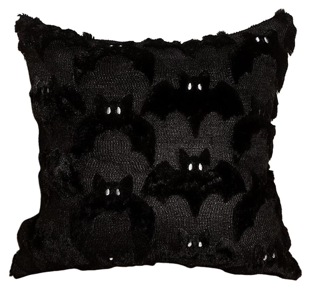 Halloween-Kissenbezug 45 x 45 cm, Geister-Dekokissenbezug, Plüsch-Fledermaus-Kissenbezug mit Reißverschluss für Wohnzimmer- und Schlafzimmerdeko...