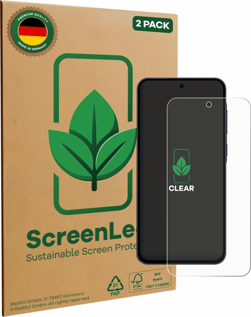 2x ScreenLeaf Schutzfolie für Samsung Galaxy A55 5G Enterprise Edition nachhaltiger Displayschutz Display Schutz Folie Klar Transparent