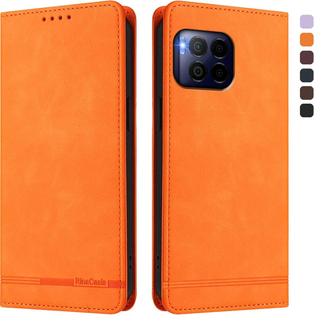 Hülle für T-Mobile REVVL 7 Pro, Retro Kunstleder Ständer Klapphülle mit Kartenfächer und Magnetische Orange