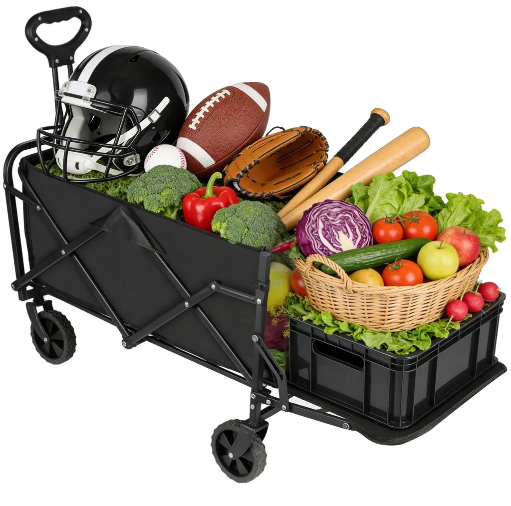 Chariot de transport pliable 150 L, remorque à main pour jardin et plage