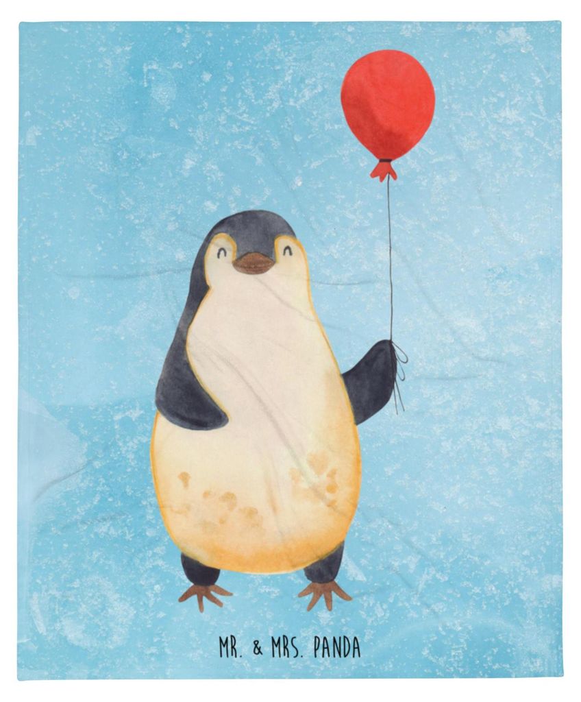 Mr. & Mrs. Panda Winterdecke Pinguin Luftballon - Eisblau - Geschenk, Glück, Kirmes, Jahrmarkt, Geschenkidee, Plaid, Tagesdecke, Bettdecke, Decke,...