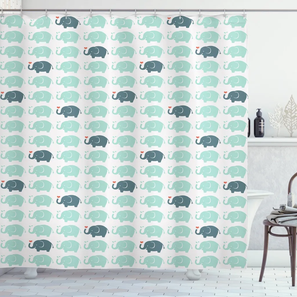 Tenda Doccia Bambini ABAKUHAUS Elefante 175x220 Verde Acqua Lavabile