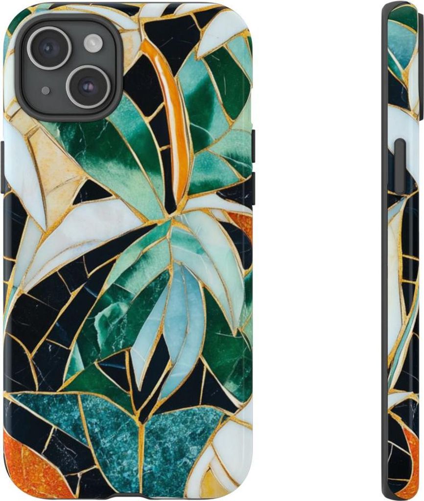 Tropisches Blätter-Mosaik in Glasoptik – Hülle Kompatibel mit iPhone 15 Plus