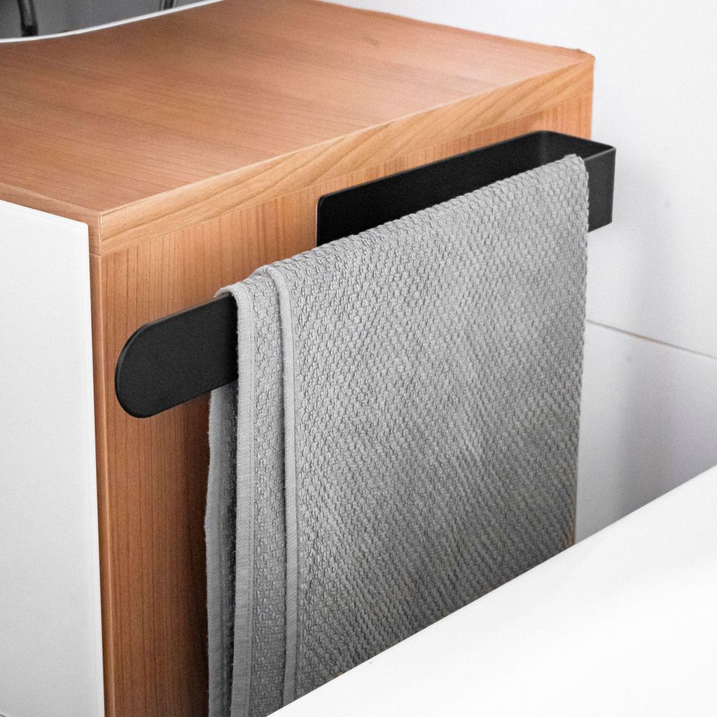 ELMOWO - Edelstahl Handtuchhalter ohne Bohren schwarz matt - Handtuchhalterung für Badezimmer - Bad Handtuchstange selbstklebend für Wandmontage