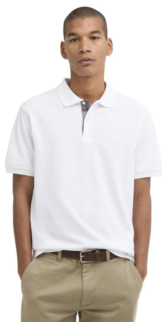 Barbour Poloshirt Tailored Fit weiß Piqué Knopfleiste