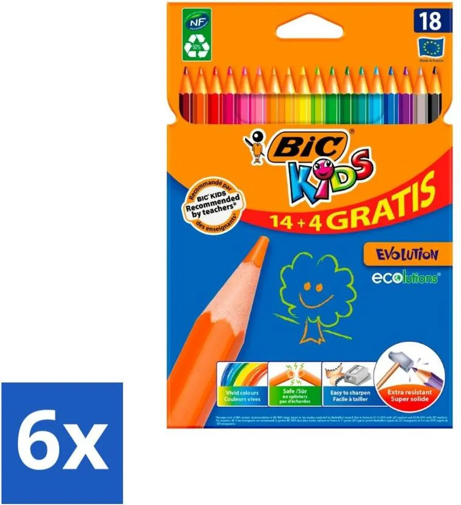 Crayons de Couleur Bic Kids pour Rentrée Scolaire - 6 Boîtes de 18