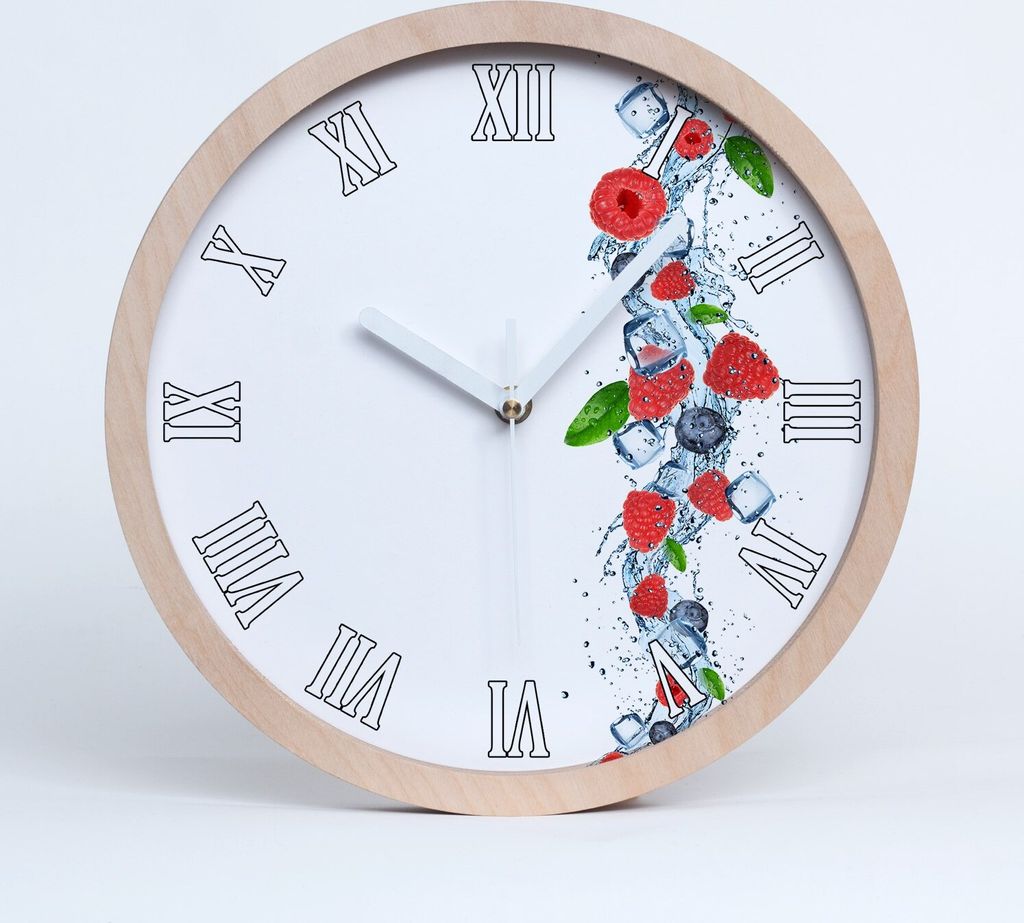 Holzuhr 20fi cm wanduhr - weiße Spitzen - Beeren mit Eis