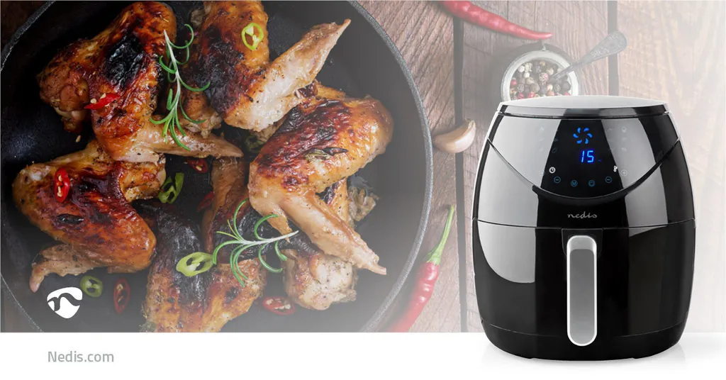 Friggitrice Ad Aria Nedis 12L - 1500W Con Girarrosto E 9 Programmi - Forno Elettrico Senza Olio Con Display LED, Nero