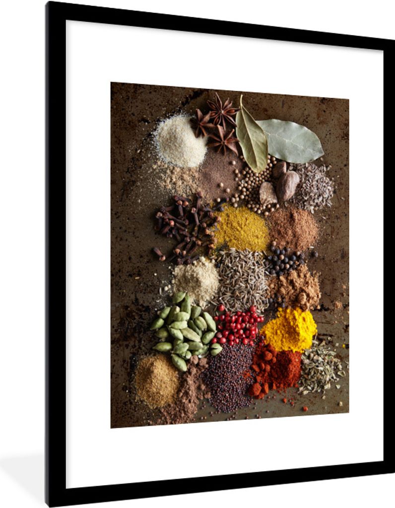 MuchoWow Gerahmtes Poster Gewürze zusammen gemischt 60x80 cm - Poster mit Schwarzem Bilderrahmen Wandposter Rahmen Foto Bilder - Wohnzimmer - De...