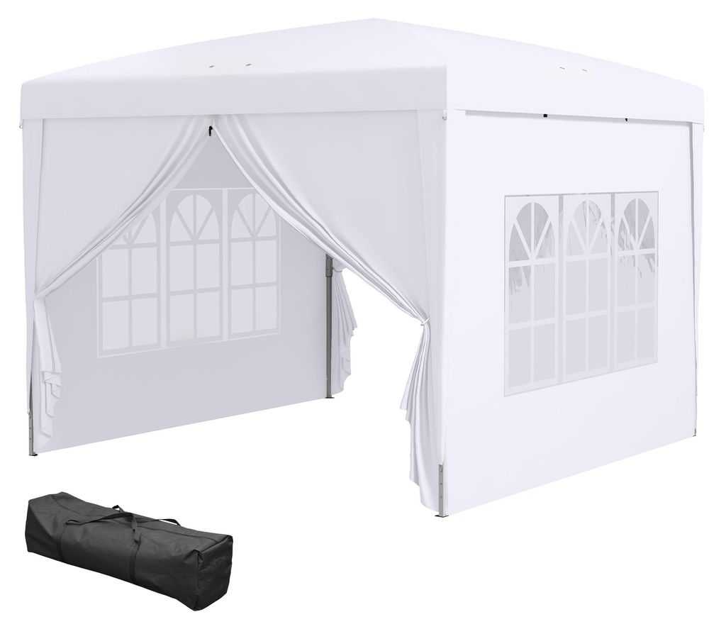 3 x 3 m Pavillon mit 4 Seitenwänden, Fenster, Festzelt mit UV-Schutz, Gartenzelt inkl. Tragetasche, Stahl, Weiß