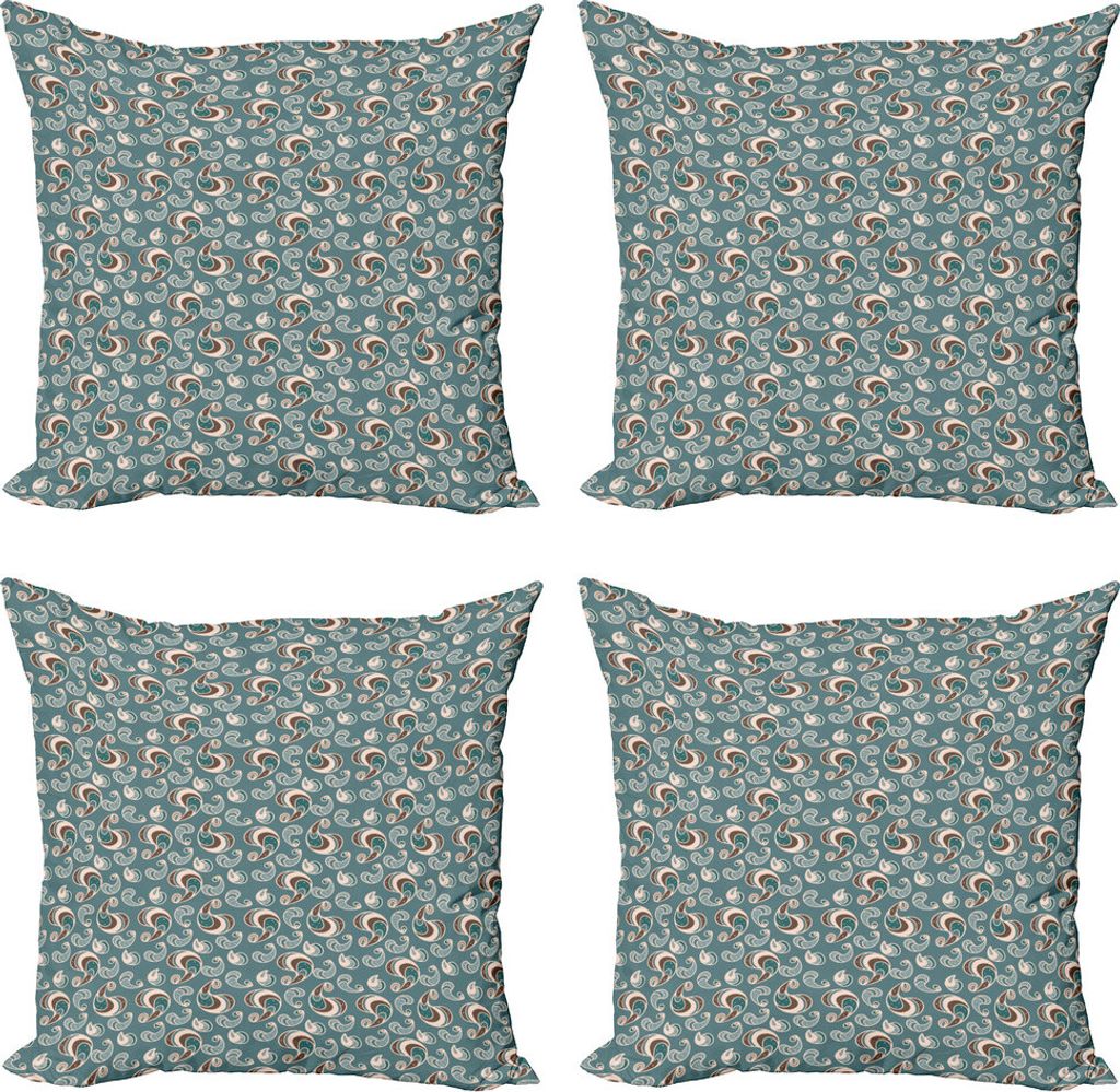 ABAKUHAUS Brown und Blau Kissenbezug Set (4 Stück), Vintage abstrakte, Moderner Doppelseitiger Digitaldruck, 40 cm x 40 cm, Schiefer-Blau Beige