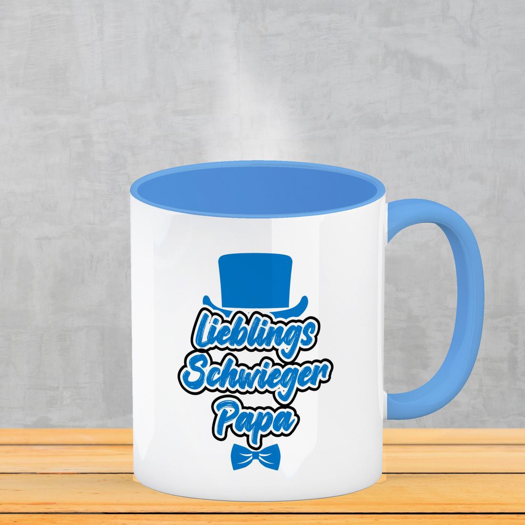 Lieblingsschwiegerpapa Kaffeebecher mit Innenseite und Griff in blau - Mit